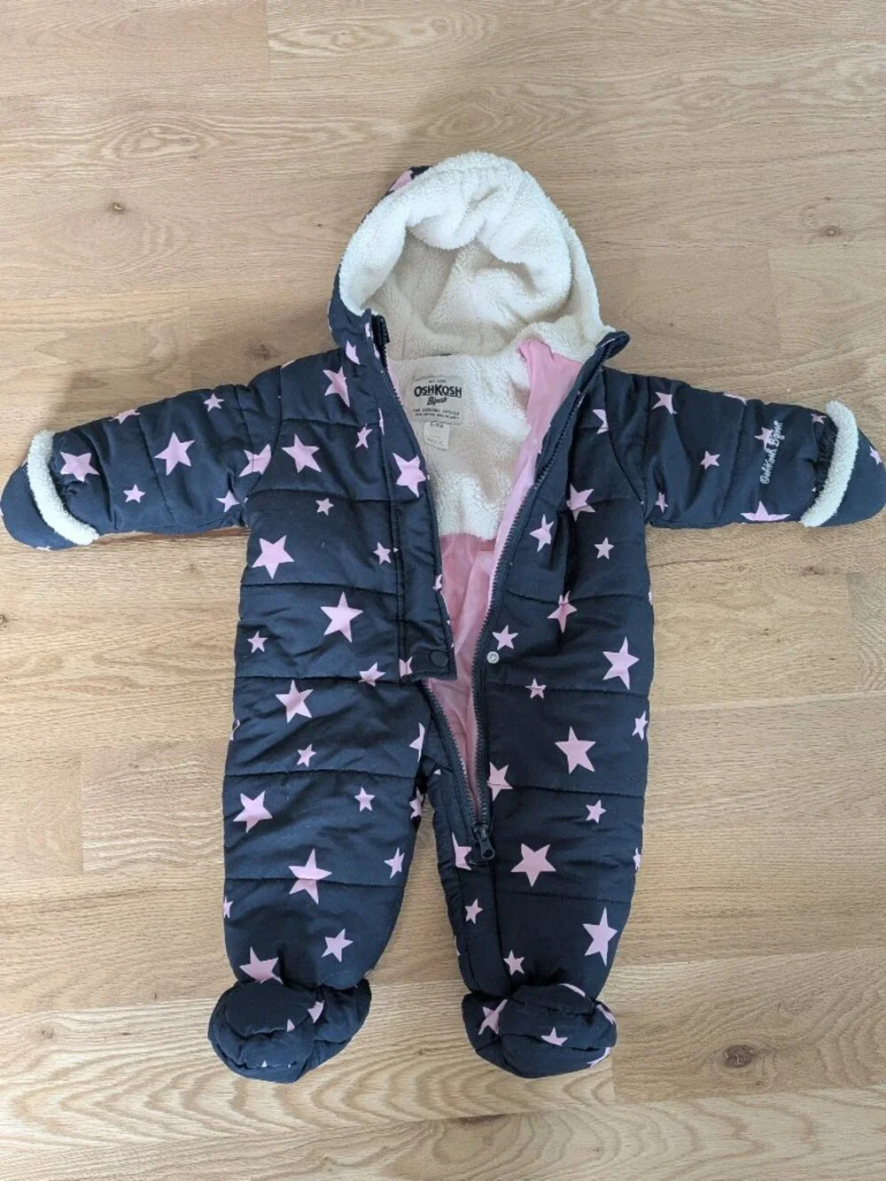 OshKosh B'gosh Navy Blue Pink Stars bunting one piece baby snowsuit